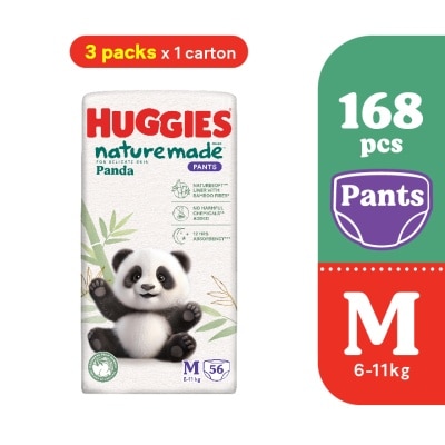 HUGGIES Naturemade Panda Pants Diapers M 56s 3 packs - Super Premium Baby Diaper with Bamboo Fiber