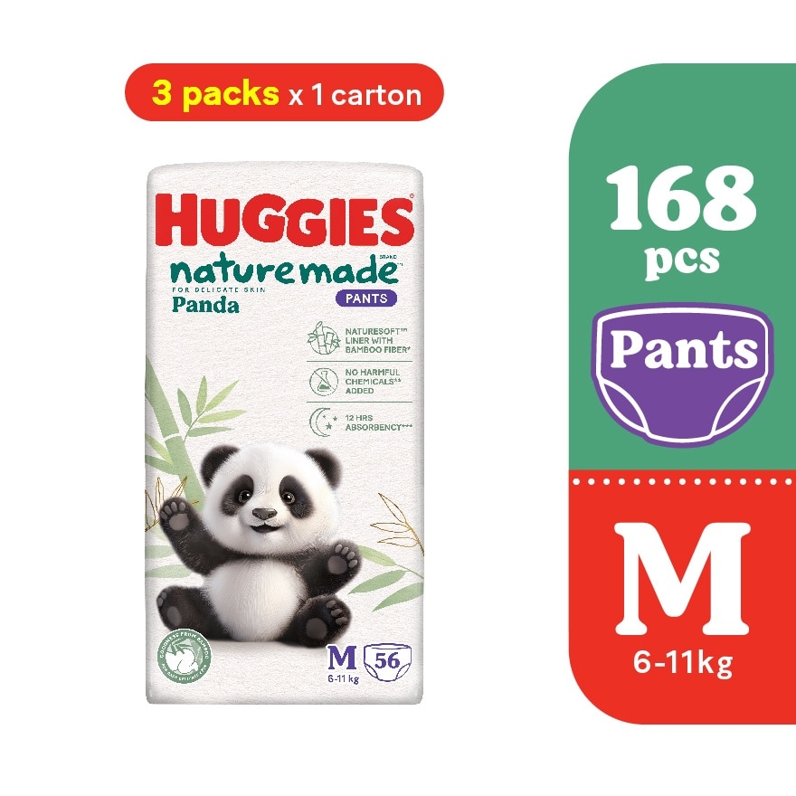 Naturemade Panda Pants Diapers M 56s 3 packs - Super Premium Baby Diaper with Bamboo Fiber