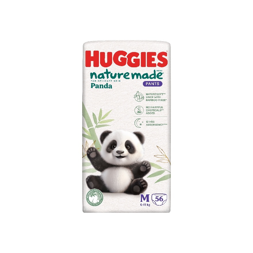 Naturemade Panda Pants Diapers M 56s 3 packs - Super Premium Baby Diaper with Bamboo Fiber
