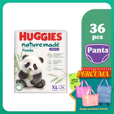 HUGGIES Naturemade Panda Pants Diapers XL 36s - Super Premium Baby Diaper with Bamboo Fiber