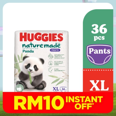 HUGGIES Naturemade Panda Pants Diapers XL 36s - Super Premium Baby Diaper with Bamboo Fiber