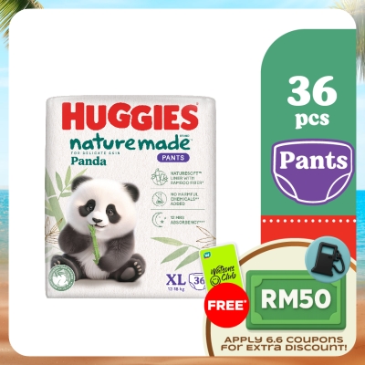 HUGGIES - Naturemade Panda Pants Diapers XL 36s - Super Premium Baby Diaper with Bamboo Fiber