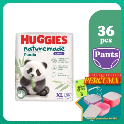 HUGGIES - Naturemade Panda Pants Diapers XL 36s - Super Premium Baby Diaper with Bamboo Fiber
