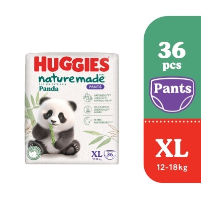 HUGGIES Naturemade Panda Pants Diapers XL 36s - Super Premium Baby Diaper with Bamboo Fiber