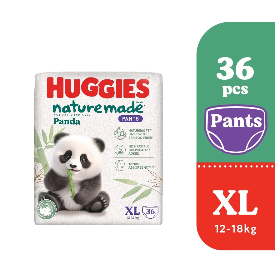 Naturemade Panda Pants Diapers XL 36s - Super Premium Baby Diaper with Bamboo Fiber