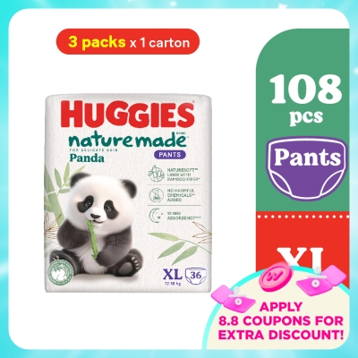 HUGGIES - Naturemade Panda Pants Diapers XL 36s (3 packs) - Super Premium Baby Diaper with Bamboo Fiber