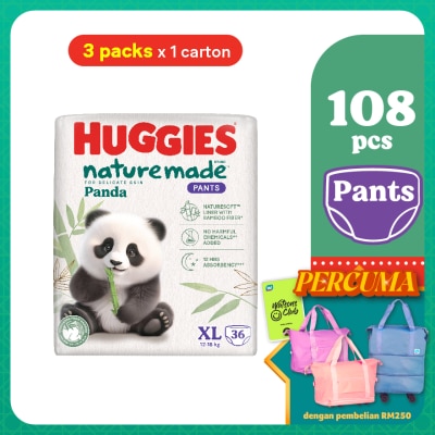 HUGGIES Naturemade Panda Pants Diapers XL 36s 3 packs - Super Premium Baby Diaper with Bamboo Fiber