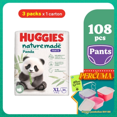 HUGGIES - Naturemade Panda Pants Diapers XL 36s 3 packs - Super Premium Baby Diaper with Bamboo Fiber