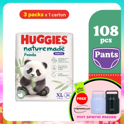 HUGGIES - Naturemade Panda Pants Diapers XL 36s 3 packs - Super Premium Baby Diaper with Bamboo Fiber