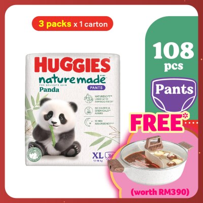 HUGGIES Naturemade Panda Pants Diapers XL 36s 3 packs - Super Premium Baby Diaper with Bamboo Fiber