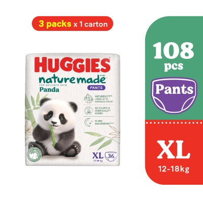 HUGGIES - Naturemade Panda Pants Diapers XL 36s (3 packs) - Super Premium Baby Diaper with Bamboo Fiber