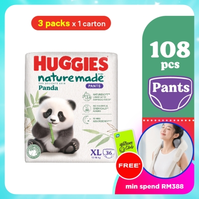 HUGGIES - Naturemade Panda Pants Diapers XL 36s (3 packs) - Super Premium Baby Diaper with Bamboo Fiber