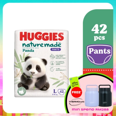HUGGIES - Naturemade Panda Pants Diapers L 42s - Super Premium Baby Diaper with Bamboo Fiber