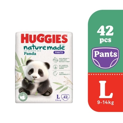 HUGGIES Naturemade Panda Pants Diapers L 42s - Super Premium Baby Diaper with Bamboo Fiber