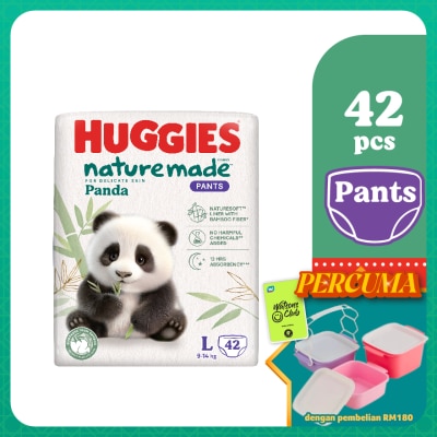 HUGGIES - Naturemade Panda Pants Diapers L 42s - Super Premium Baby Diaper with Bamboo Fiber