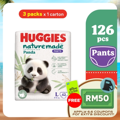 HUGGIES - Naturemade Panda Pants Diapers L 42s (3 packs) - Super Premium Baby Diaper with Bamboo Fiber