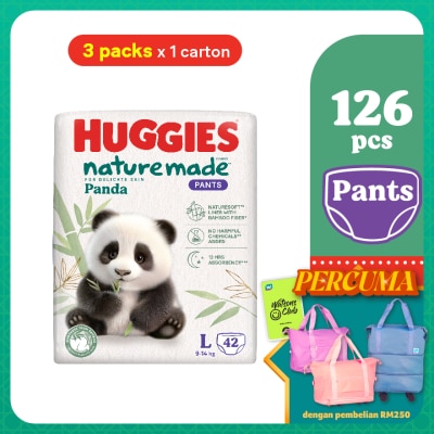 HUGGIES Naturemade Panda Pants Diapers L 42s (3 packs) - Super Premium Baby Diaper with Bamboo Fiber