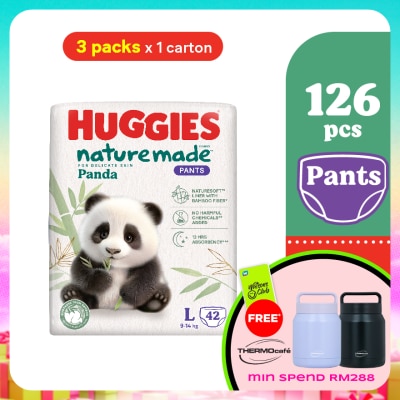 HUGGIES - Naturemade Panda Pants Diapers L 42s (3 packs) - Super Premium Baby Diaper with Bamboo Fiber