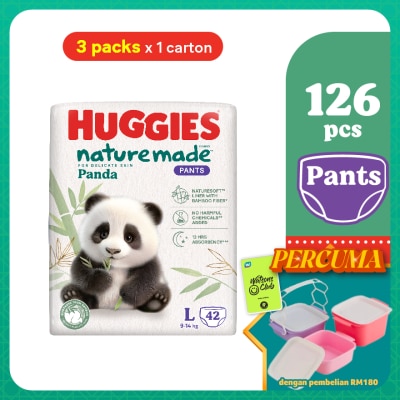 HUGGIES - Naturemade Panda Pants Diapers L 42s (3 packs) - Super Premium Baby Diaper with Bamboo Fiber