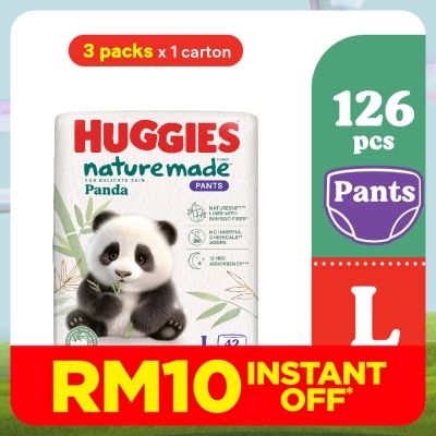 HUGGIES Naturemade Panda Pants Diapers L 42s (3 packs) - Super Premium Baby Diaper with Bamboo Fiber