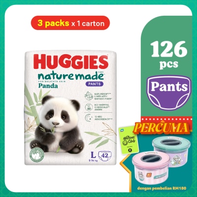 HUGGIES Naturemade Panda Pants Diapers L 42s (3 packs) - Super Premium Baby Diaper with Bamboo Fiber