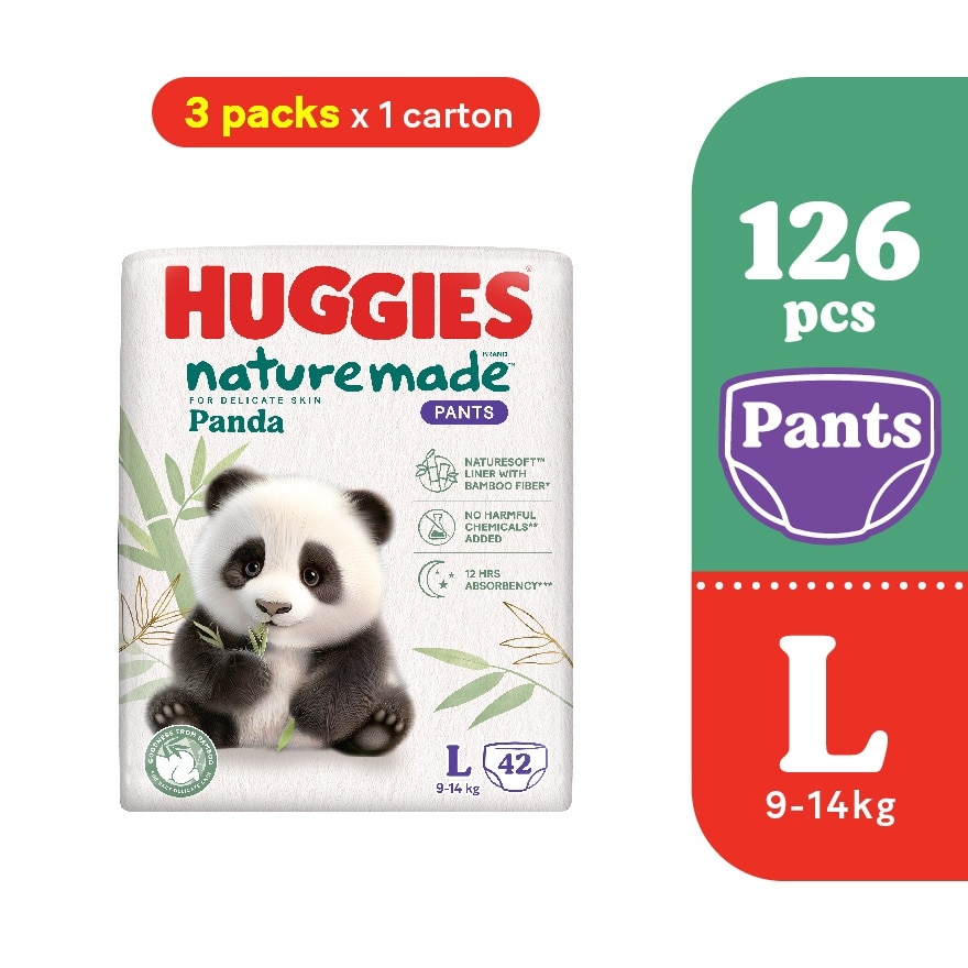 Naturemade Panda Pants Diapers L 42s 3 packs - Super Premium Baby Diaper with Bamboo Fiber