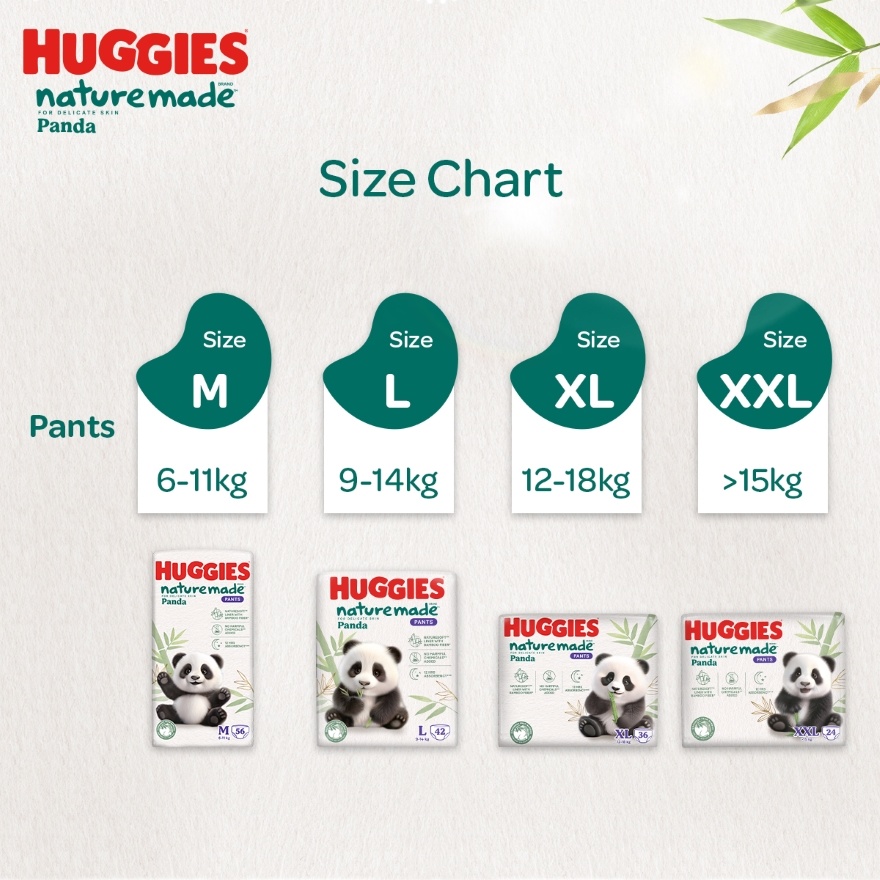 Naturemade Panda Pants Diapers XXL 24s (3 packs) - Super Premium Baby Diaper with Bamboo Fiber