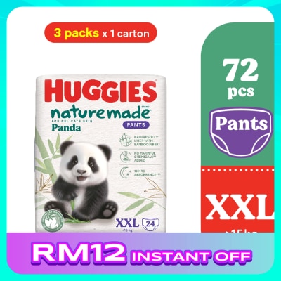 HUGGIES Naturemade Panda Pants Diapers XXL 24s 3 packs - Super Premium Baby Diaper with Bamboo Fiber