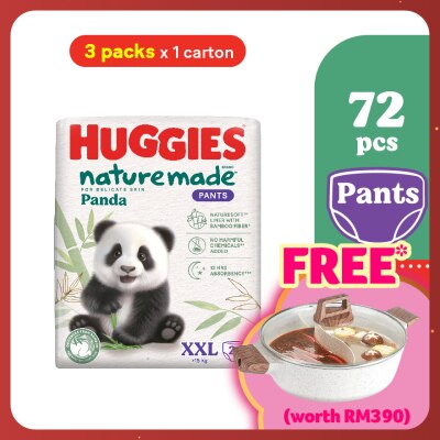 HUGGIES Naturemade Panda Pants Diapers XXL 24s 3 packs - Super Premium Baby Diaper with Bamboo Fiber