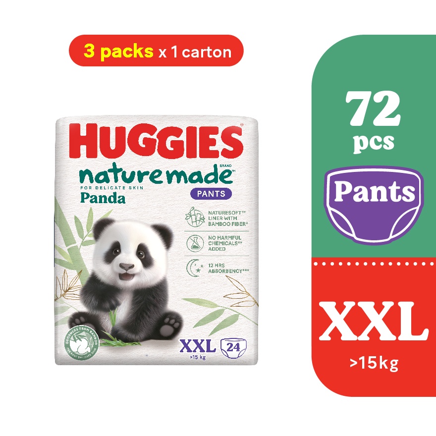 Naturemade Panda Pants Diapers XXL 24s (3 packs) - Super Premium Baby Diaper with Bamboo Fiber
