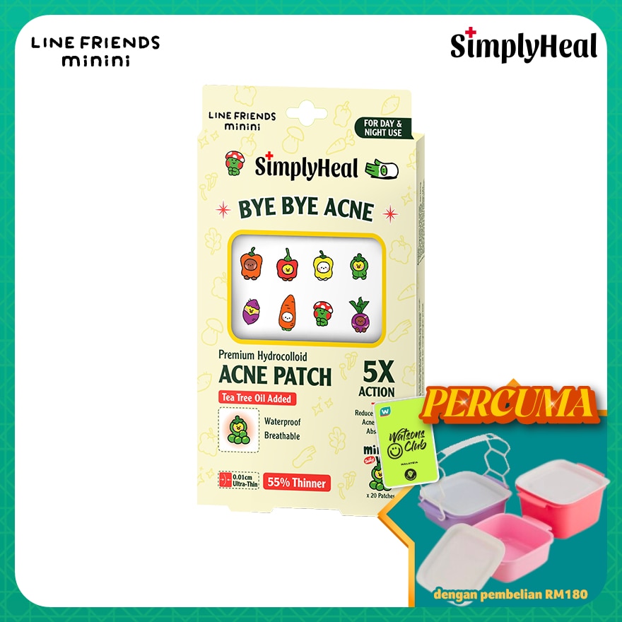 LINE FRIENDS minini Daily Vegi Day & Night Premium Hydrocolloid Acne Patch 20s