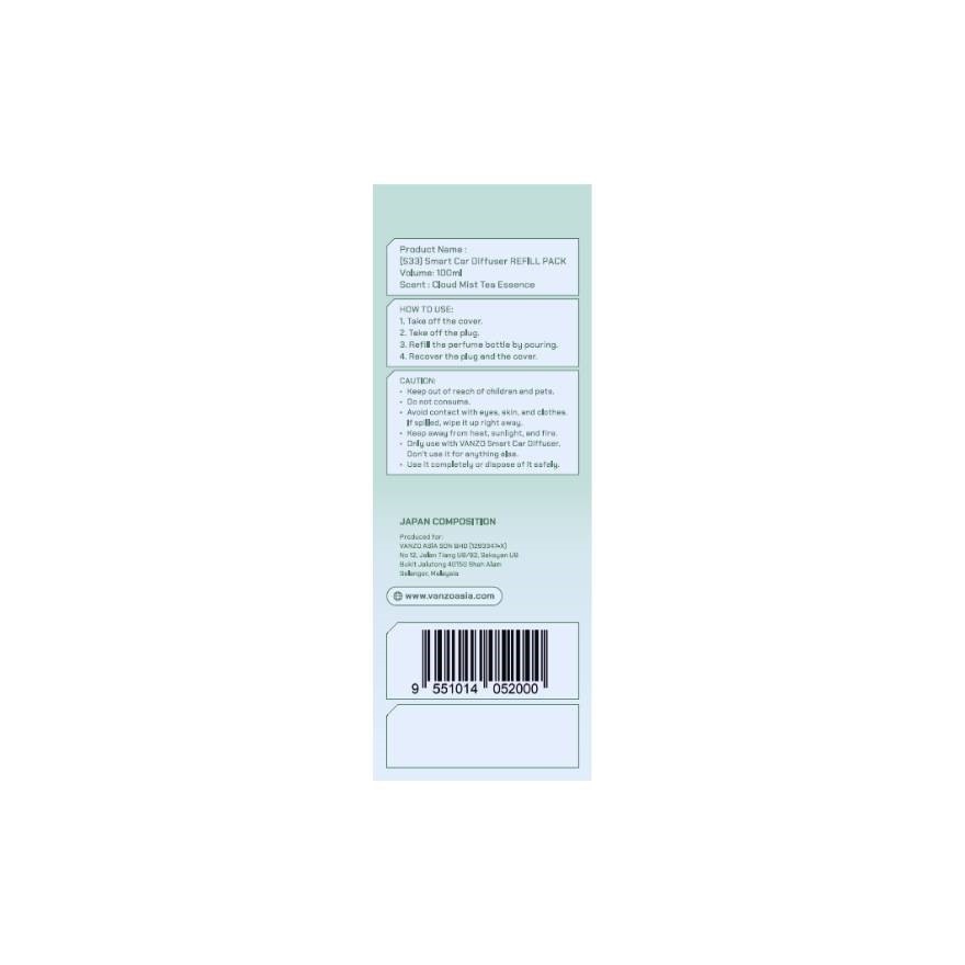 Smart car diffuser refill cloud mist tea essence 100ml