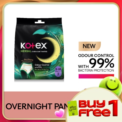 KOTEX - Overnight Panties Herbal S-M (2s) Period Panties with 360⁰ Anti-Leakage Protection Disposable