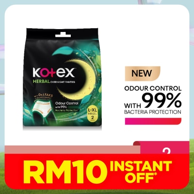 KOTEX Overnight Panties Herbal L-XL (2s) Period Panties with 360⁰ Anti-Leakage Protection Disposable