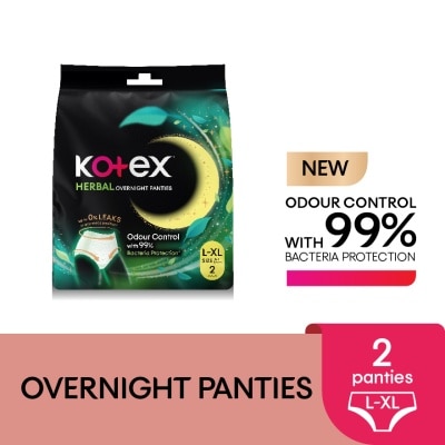 KOTEX Overnight Panties Herbal L-XL (2s) Period Panties with 360⁰ Anti-Leakage Protection Disposable