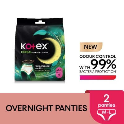 KOTEX Overnight Panties Herbal M-L (2s) Period Panties with 360⁰ Anti-Leakage Protection Disposable