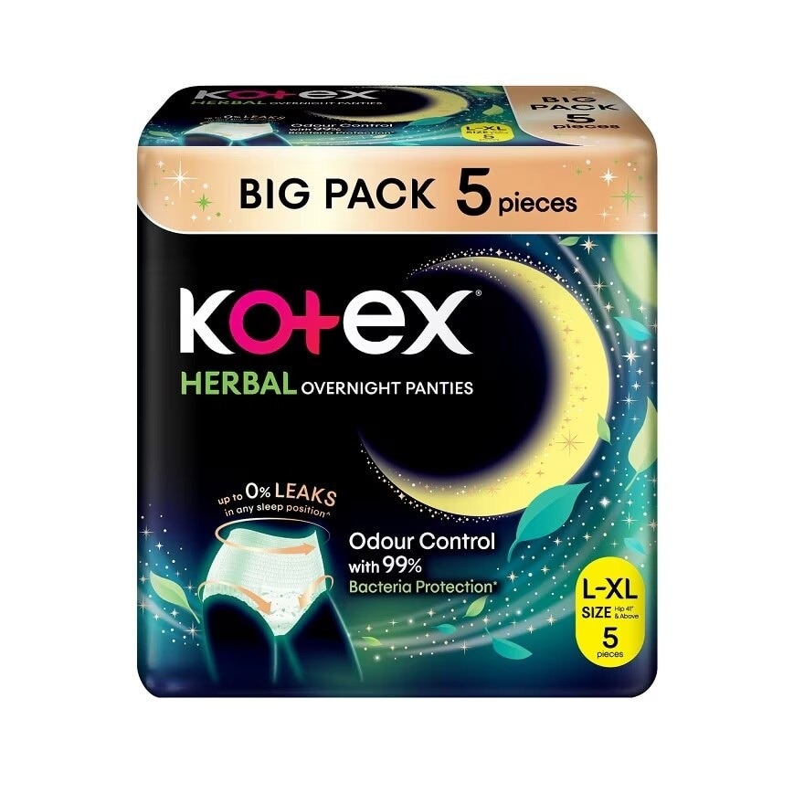 Overnight Panties Herbal L-XL (5s) Period Panties with 360⁰ Anti-Leakage Protection Disposable