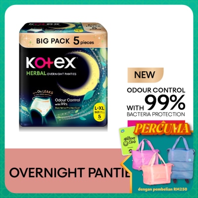 KOTEX Overnight Panties Herbal L-XL (5s) Period Panties with 360⁰ Anti-Leakage Protection Disposable