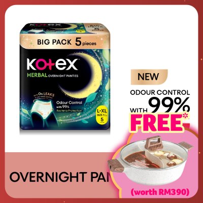 KOTEX Overnight Panties Herbal L-XL (5s) Period Panties with 360⁰ Anti-Leakage Protection Disposable