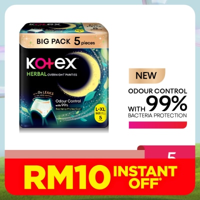 KOTEX Overnight Panties Herbal L-XL (5s) Period Panties with 360⁰ Anti-Leakage Protection Disposable