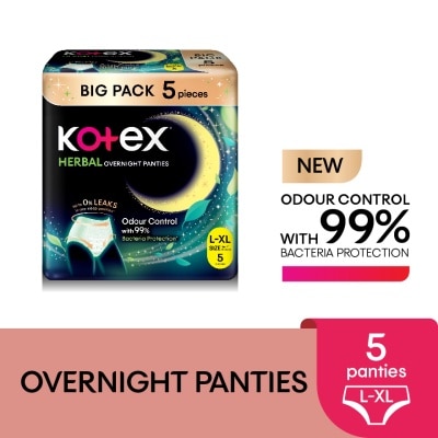 KOTEX Overnight Panties Herbal L-XL (5s) Period Panties with 360⁰ Anti-Leakage Protection Disposable
