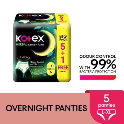 KOTEX - Overnight Panties Herbal L-XL (5s) Period Panties with 360⁰ Anti-Leakage Protection Disposable