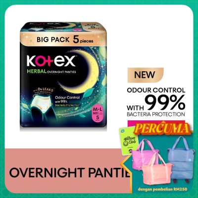 KOTEX Overnight Panties Herbal M-L (5s) Period Panties with 360⁰ Anti-Leakage Protection Disposable