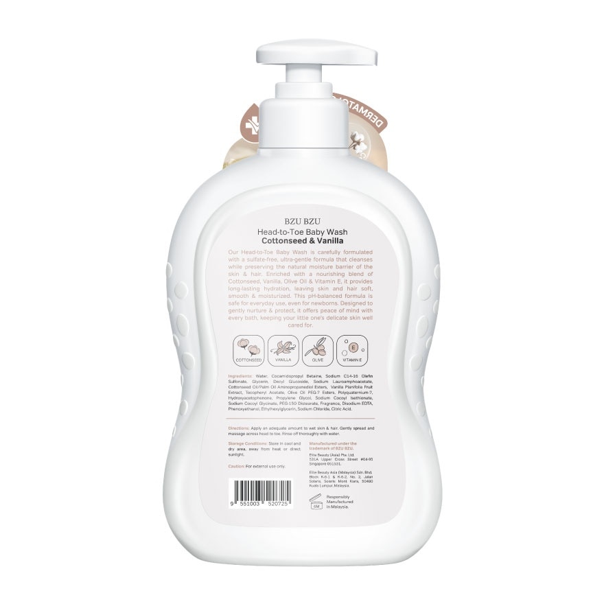 Head-to-Toe Baby Wash (Cottonseed & Vanilla) 600ml