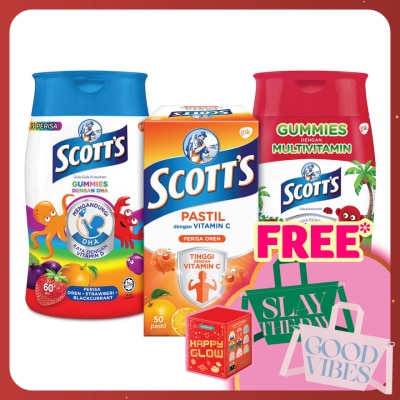 SCOTT'S Vitamin C Pastilles Orange 50s Kids & DHA Omega 3 Gummies Assorted & Multivitamin Gummies Apple 60s