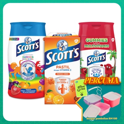 SCOTT'S - Vitamin C Pastilles Orange 50s Kids & DHA Omega 3 Gummies Assorted & Multivitamin Gummies Apple 60s