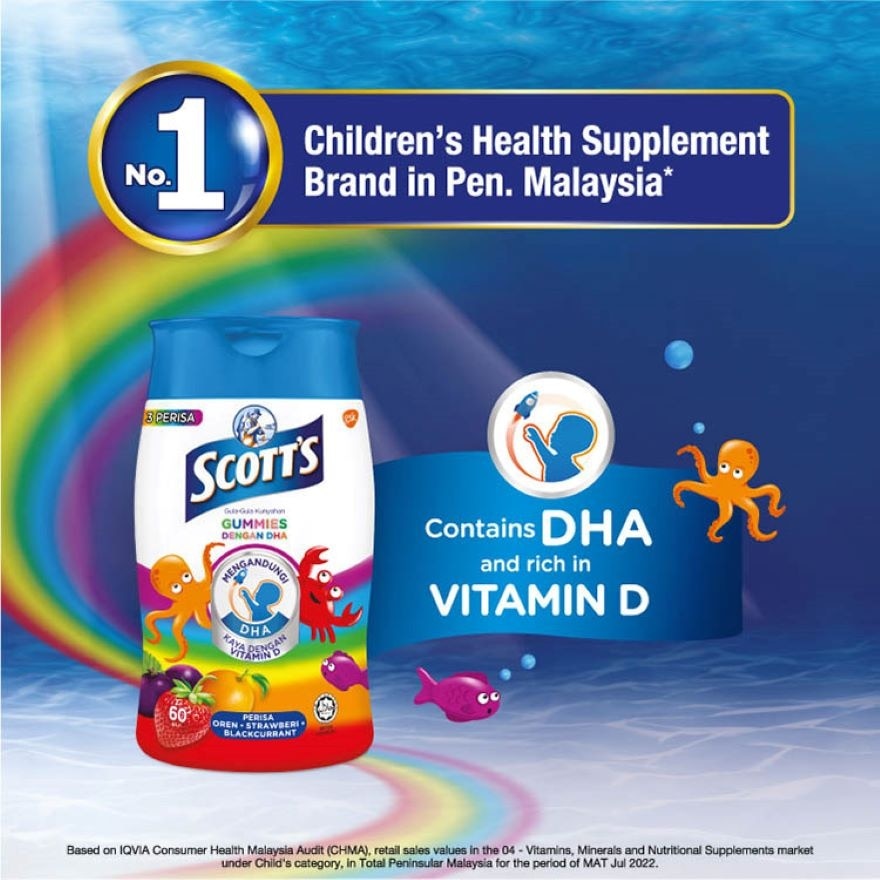 Vitamin C Pastilles Orange 50s Kids & DHA Omega 3 Gummies Assorted & Multivitamin Gummies Apple 60s