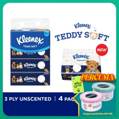 KLEENEX Facial Tissue Soft Box Teddy Soft 3PLY (100s x 4)