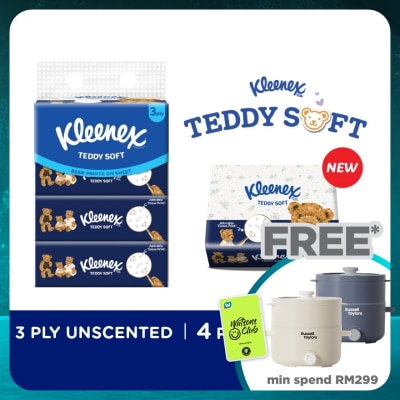 KLEENEX Facial Tissue Soft Box Teddy Soft 3PLY (100s x 4)