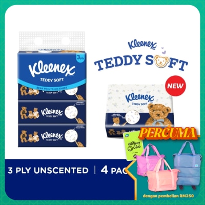 KLEENEX Facial Tissue Soft Box Teddy Soft 3PLY (100s x 4)